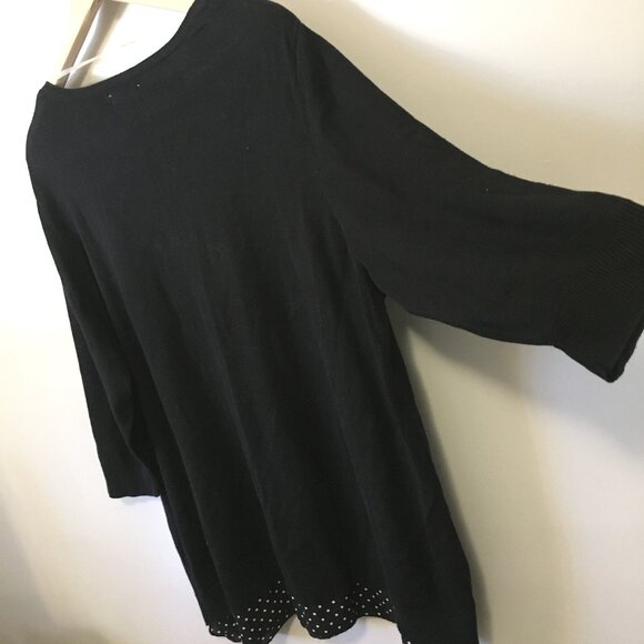 Reitmans Black Rayon Cotton Sweater With Polka Dot Fabric Insert - Picture 4 of 15